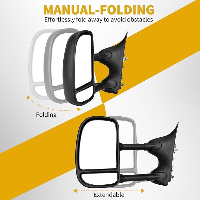 DWVO Side Towing Mirrors Compatible with 1999-2016 Ford F250 F350 F450 F550 Super Duty, 2001-2005 Ford Excursion, Power Heated, Manual Folding, Pair Set