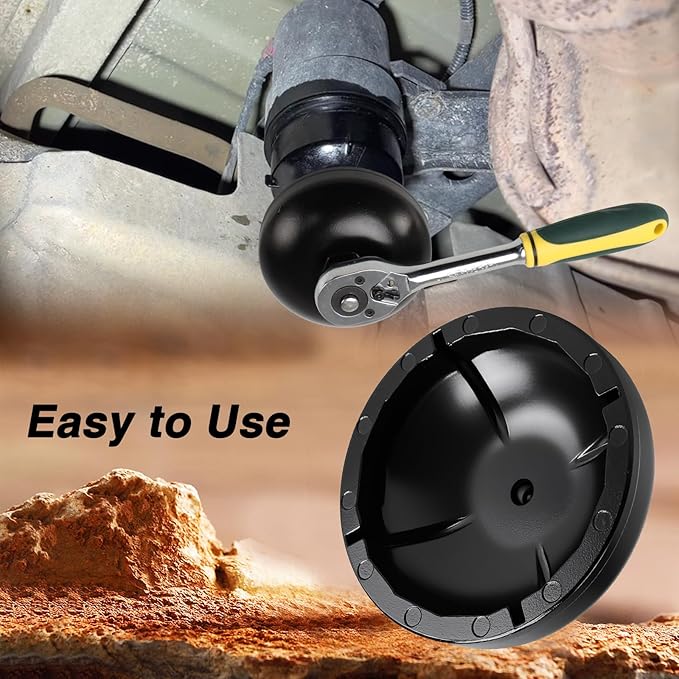 Aluminum Fuel Filter Wrench with Four Tabs Compatible with Ram 1500, 86.5MM 16 Flutes Oil Filter Wrench Fit for BMW Volvo, 2-in-1 Filter Cap Removal Tool 3/8" Square Drive and 1" Hex Drive