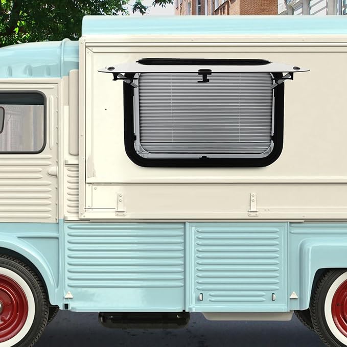 RV Push Out Window, 75x50cm/ 29.5x19.69In Tempered Glass U-V Resistant RV Exit Window W/Window Screen & Support Rod, RV Window Replacement for Campers, Caravan, Trailer