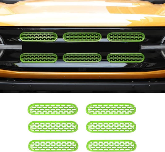 Front Grill Mesh Grille Inserts Cover Frame Trims Kit 6Pcs Fit for Ford Bronco 2021-2025 2/4 Door Exterior Accessories (Green)
