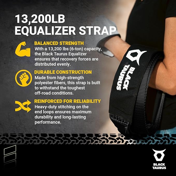 2" x 10 ft Equalizer & Tree Saver Strap – 13,200-lb Heavy-Duty Off-Road Recovery Strap for Jeep, Truck, SUV, UTV/4x4 – Tow, Winch, Anchor & Hitch Receiver Recovery Gear (Black)