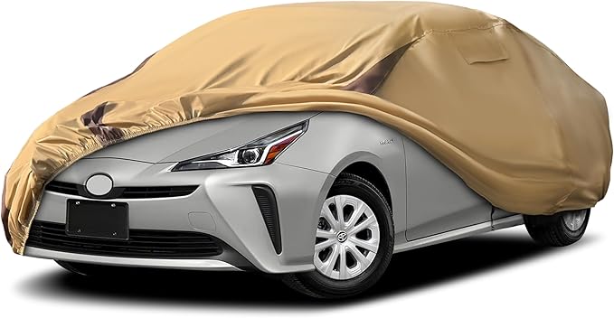 Prius Car Cover Waterproof All Weather Compatible with Toyota Prius 2004-2024, Outdoor Heavy Duty Anti-UV Car Covers Rain Sun Snow Protection with Zipper and Windproof Buckle