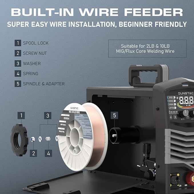 MIG Welder, 180A 110V/220V Gas MIG/Gasless MIG/Lift TIG/Stick 4 in 1 MIG Welding Machine, MIG with IGBT Inverter Synergic Control, Digital Screen Display and Over Loading Protection