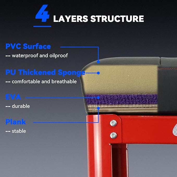 Rolling Creeper Garage Shop Seat for Men, Padded Mechanics Stool with Tool Tray Storage for Garage, Rolling Workshop Stool with Wheels, Auto Creeper Seat, 330 LBS Capacity, Heavy Duty, Red
