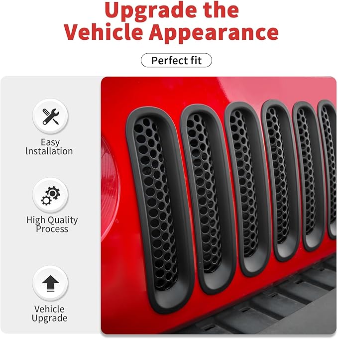 Mesh Grill Insert Grille Inserts Cover Fit for 2007-2018 Jeep Wrangler JK JKU(Matte Black)