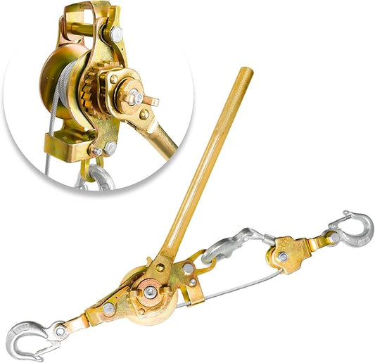 Come Along 4 Ton Cable Winch Puller Double Rope 10 Ft Heavy Duty Hand Puller 8800LB with 3 Hooks Cable Ratchet Puller W/Double Metal Gear for Lifting Pulling