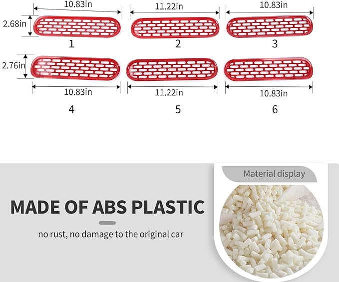 Jimen Compatible with Ford Bronco 2021-2023, 6PCS Front Grille Inserts Mesh Grill Cover Exterior Trim Accessories (Red)