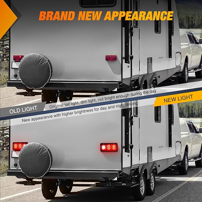 Nilight LED Triple Tail Light 2PCS Rectangle Red Stop Brake Turn Signals White Reverse Back Up Lights Surface Mount Waterproof Trailer Camper Van RV Caravan Taillights