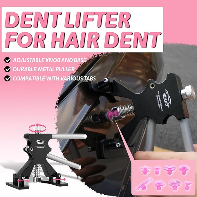 Car Dent Puller Kit, Paintless Dent Remover Tool with High Viscosity Puller Tabs & Glue Sticks Hot Glue Gun, 2-in-1 Slide Hammer T-bar, PDR Tools Set for Car Dent Repair Hail Damge or Door Dings