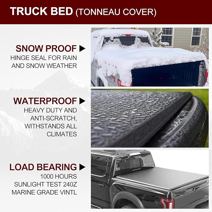 Kikito Flip-Up Tonneau Cover for 2015-2025 Ford F-150 with 5.5ft Bed (67") | FRP Hard Folding Truck Bed Cover | No-Drill | 100% Bed Access