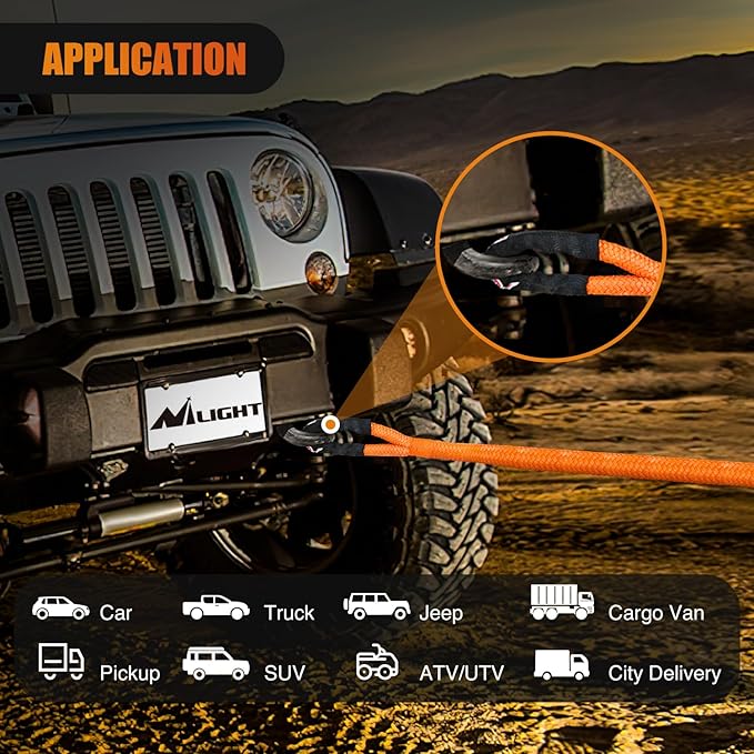 Nilight Kinetic Recovery Rope 48000 LBS 1-1/8in x 30ft Snatch Strap Heavy Duty Offroad Towing Starp Kit Vehicle Recovery kit for UTV ATV SUV Truck Car Jeep Tractor