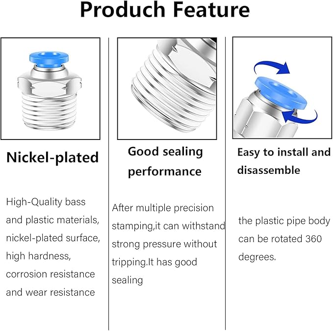 12mm Push to Connect Fittings Air Fittings,CEKER 12mm x 1/2" NPT Male Thread Air Lines Quick Connect Fittings Pneumatic Fitting 12mm Tubing Fitting Push in Connector Air Hose Fittings 5Packs