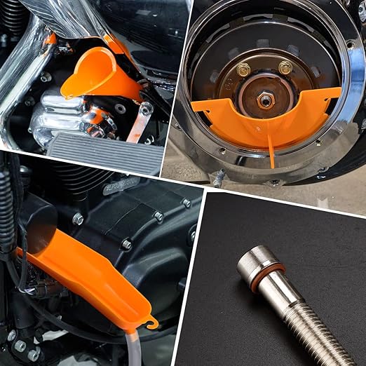 Oil Change Kit for Harley, 50Pcs O-Ring Primary Drain Plugs, Crankcase Fill Funnel, Primary Case and Drip Free Oil Filter Funnel, Oil Funnels Set for Harley Davidson Accessories