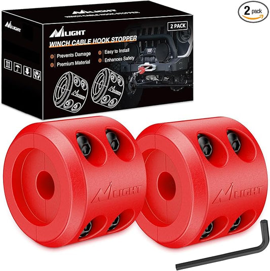 Nilight Winch Stopper for ATV UTV Truck SUV Winch Cable Hook Rubber Stopper 2 Pack Protect Towing Hook Synthetic Rope Winch Accessories Rope Line Saver with Stainless Steel Screws Allen Wrenc, Red
