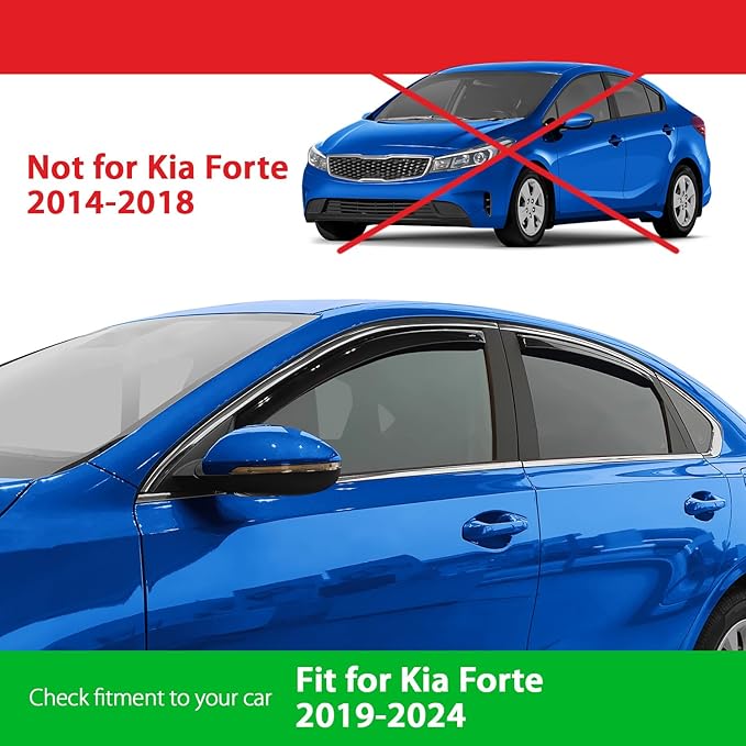 Goodyear Shatterproof in-Channel Window Deflectors for Kia Forte 2019-2024, Rain Guards, Window Visors for Cars, Vent Deflector, Car Accessories, 4 pcs - GY008163