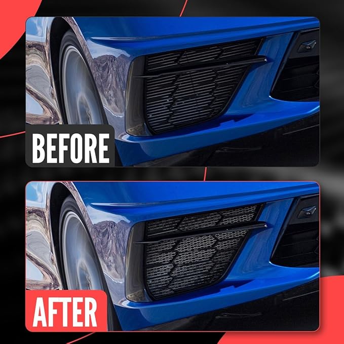 2Pcs Black Upgraded Front Radiator Guards Grille,Aluminum Front Outer Grill Low Profile Body Bumper Grille Vents Insert Mesh Set for Corvette C8 Stingray Z51 Convertible/HTC 2020-2025