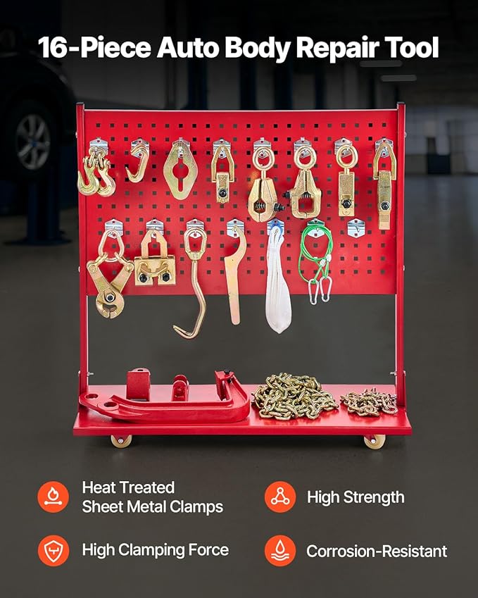 VEVOR Auto Body Frame Puller Straightener, 6T Tension Car Body Repair Equipment with 3T Airbag Jack & 6000PSI Hydraulic Foot Pump, Include 16 Straightening Tools, for Auto Repair Shop Sedan SUV Pickup