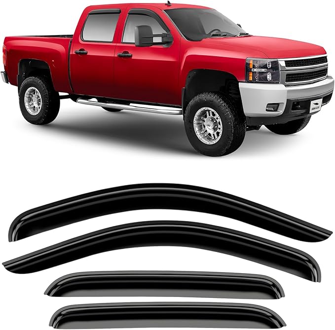 Voron Glass Tape-on Extra Durable Rain Guards for Trucks Chevrolet (Chevy) Silverado/GMC Sierra 2007-2013 Crew Cab, Window Deflectors, Vent Window Visors, 4 Pieces - 120003