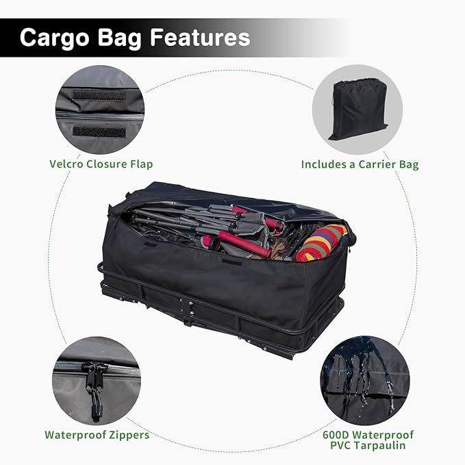 Leader Accessories Trailer Hitch Cargo Carrier Rack with Bag, 60"x24"x6" Folding Hitch Mount Vehicle Carrier Basket for SUV, RV, Truck, Van, Fits 2" Receiver, 500 lbs Load Capacity