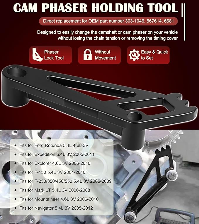 Timing Belt Tools Set for Ford 4.6L, 5.4L & 6.8L 3V Engines, Cam Phaser Holder & Mounting Bolt Tool, Timing Chain Locking Tool, Valve Spring Compressor Tool, Crankshaft Positioning & Pulley Bolt Tool