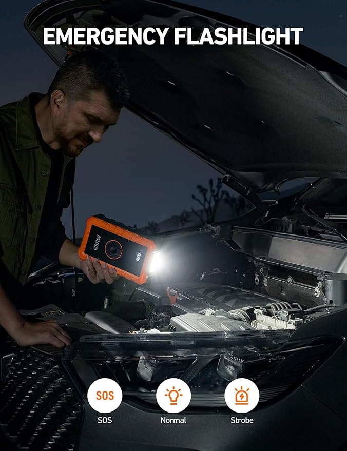 AstroAI S8 Air Jump Starter with Air Compressor, 3000A Peak Car Battery Jump Starter Portable (9.0 Gas/6.5L Diesel) with 150PSI Cordless Auto-Shutoff Tire Inflator, 12V Battery Charger Booster(Orange)