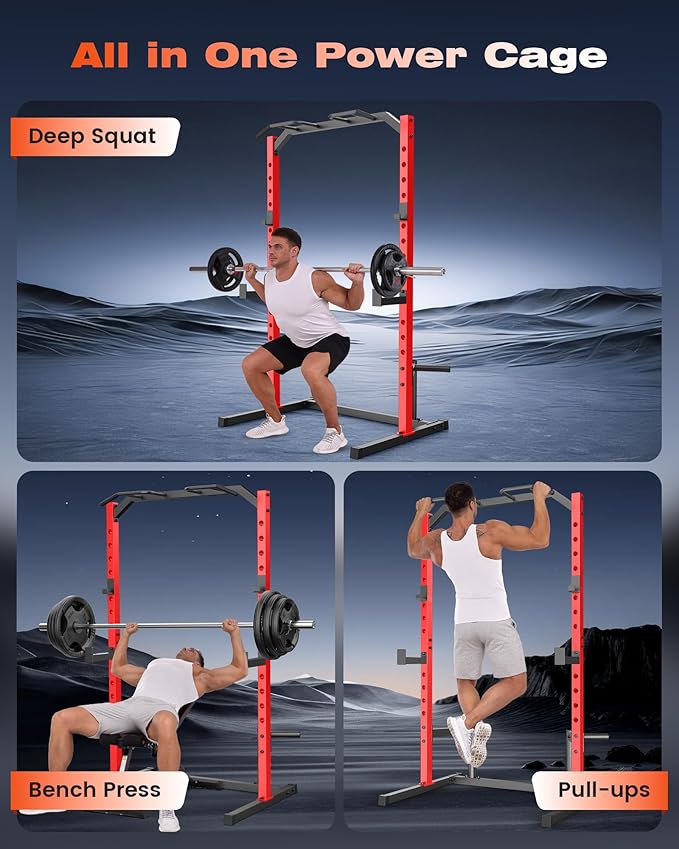 OPPSDECOR Power Cage, Multi-Function Power Rack with Adjustable Cable Pulley System, Squat Rack with Pull-up Bar, J-Hooks, More Training Attachment for Home Gym