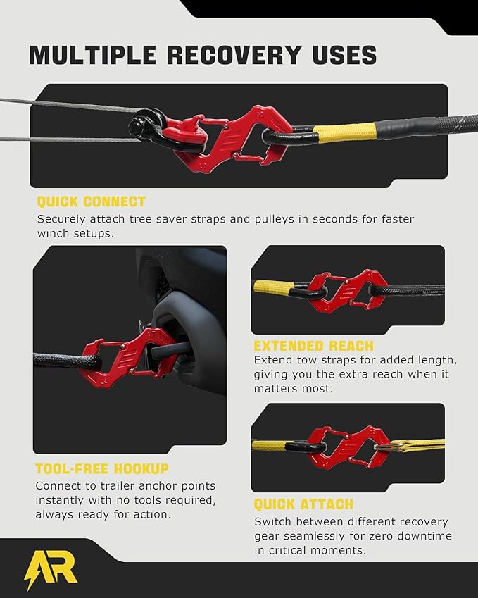 3/8" S Tow Hook, G80 Steel Quick Winch Shackle 33,000Lbs Break Strength, Heavy Duty Off-Road Recovery Connect Hook for SUV, Truck, Trailer & Towing Applications, Red