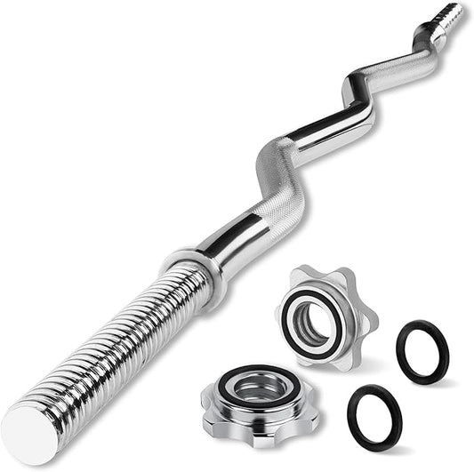 Yes4All 480LB Standard Straight Barbell 60" & EZ Curl Bar 47", Weight Bar 1" Diameter - Star Lock Collars & Rubber Ring for Deadlifts, Squats