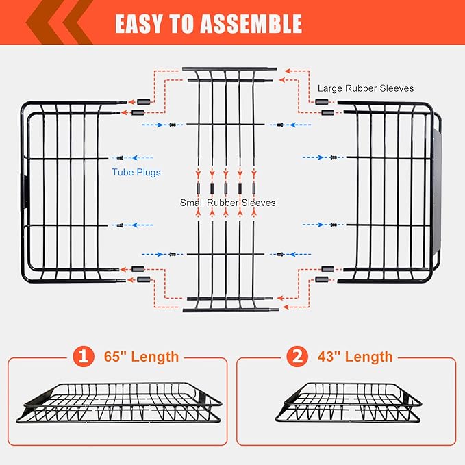 MeeFar Roof Rack Carrier Basket Universal Rooftop 65" X 39" X 6" Large Size Roof Rack + Waterproof Bag 20 Cubic Feet (51" 40" 17"), and Cargo Net with Attachment Hooks, Ratchet Straps