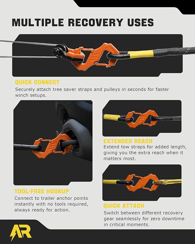 3/8" S Tow Hook, G80 Steel Quick Winch Shackle 33,000Lbs Break Strength, Heavy Duty Off-Road Recovery Connect Hook for SUV, Truck, Trailer & Towing Applications, Orange