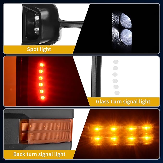 DWVO Towing Mirrors Compatible with 03-06 Silverado GMC Tahoe Sierra Suburban Avalanche, 03-06 Yukon XL Denali Escalade, LED Arrow Turn Signal Chrome Heated Adjustable Power