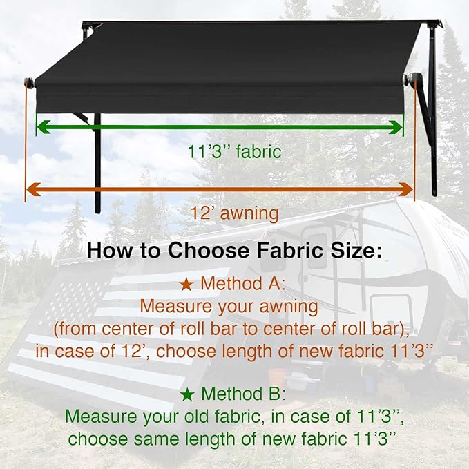 Leaveshade RV Awning Fabric Replacement Camper Trailer Awning Fabric Super Heavy Vinyl Coated Polyester 11'3''(Fit for 12' Awning)-Solid Black
