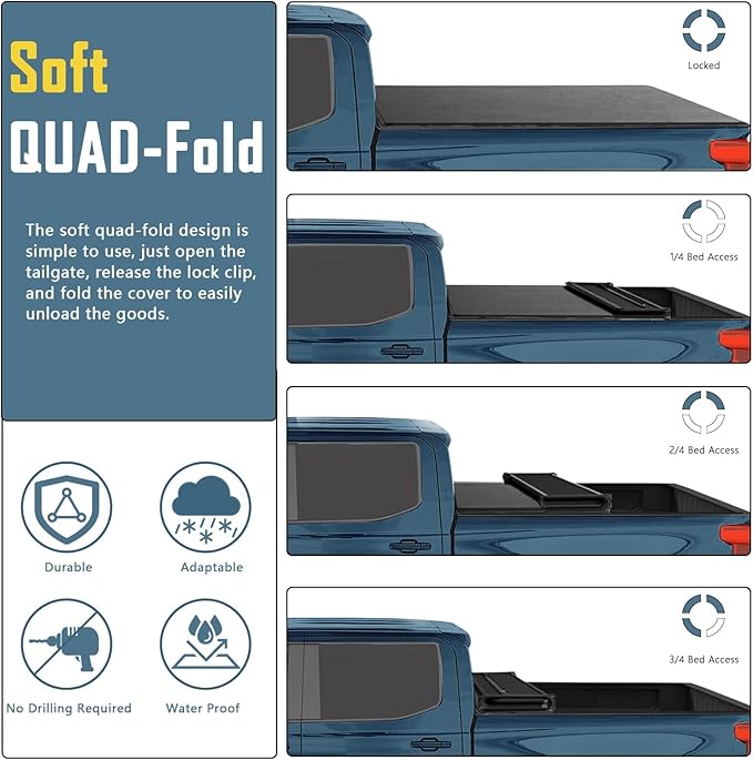 Perfit Liner 6.8 FT (82") Bed Soft Tri-Fold Tonneau Cover Fits 1999-2024 Ford F250 F350 F450 Super Duty Styleside/Fleetside Truck Cargo Topper, Softtop, 4-Folding (NOT for Flareside/Stepside)