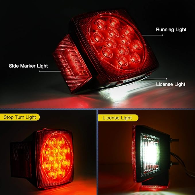 Nilight 2PCS Square LED Trailer Light Low Profile Submersible IP68 Stop Turn Tail Side Marker License Lamp for 12V Utility Boat Camper RV Trucks Marine Snowmobile