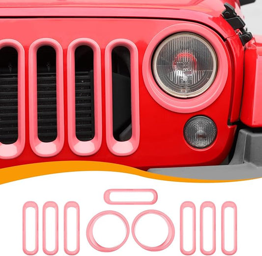 Hoolcar Front Grille Insert Cover & Headlight Bezel Cover Trim Fit for Jeep Wrangler JK JKU 2007-2017, Exterior Accessories, Pink