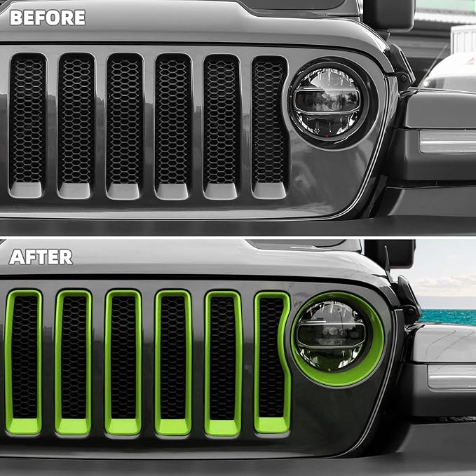 Grille Grill Insert+Headlight Turn Light Cover Compatible with 2018-2023 Jeep Wrangler JL JLU Sport/Sport S Only,Not for Sahara,Rubicon 4xe(Green)