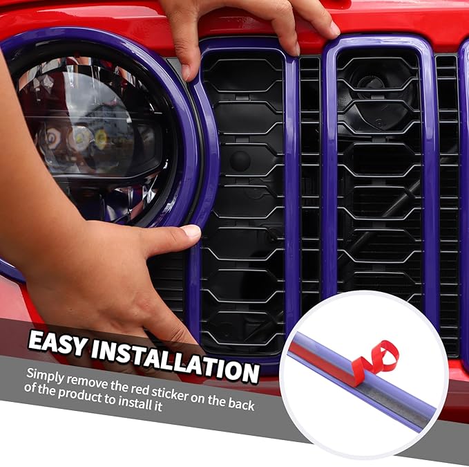 Jimen for 2024 Jeep Wrangler 4xe Grill Inserts, 9PCS Headlight Cover & Grille Insert Compatible with Jeep Wrangler JL JLU 2024+, NOT FIT JL Sport/Sport S (Purple)