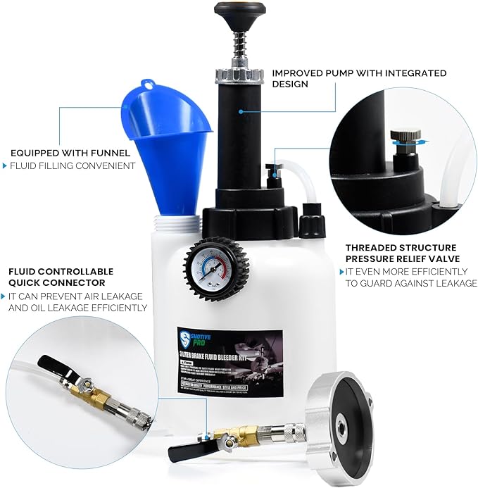 3L Manual Brake Bleeder Fluid Pump and 1L Waste Oil Bottle, One Man Professional Brake Bleeder Kit Suitable for Acura/GEO/GMC/KIA/VW/Hyundai/Range Rover/Toyota/Honda/Nissan