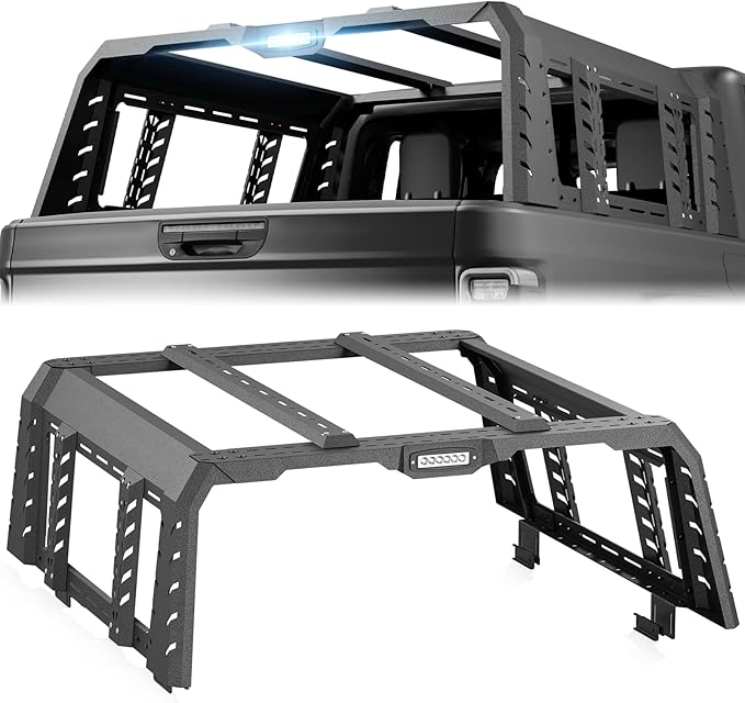 22" High Overland Bed Racks Truck Cargo Carrier Compatible with 2020-2026 Gladiator JT with LED Lights and Bed Rails, Full-Size Truck Rear Ladder Rack Back Cross Bars