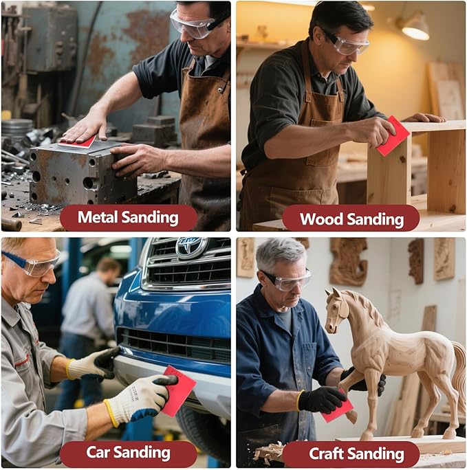 12-Pack 3x4 Inch Sanding Sponge Set (180-1000 Grit) - 6-Grit Hook & Loop Foam Pads for Full-Stage Sanding on Metal, Wood & Automotive
