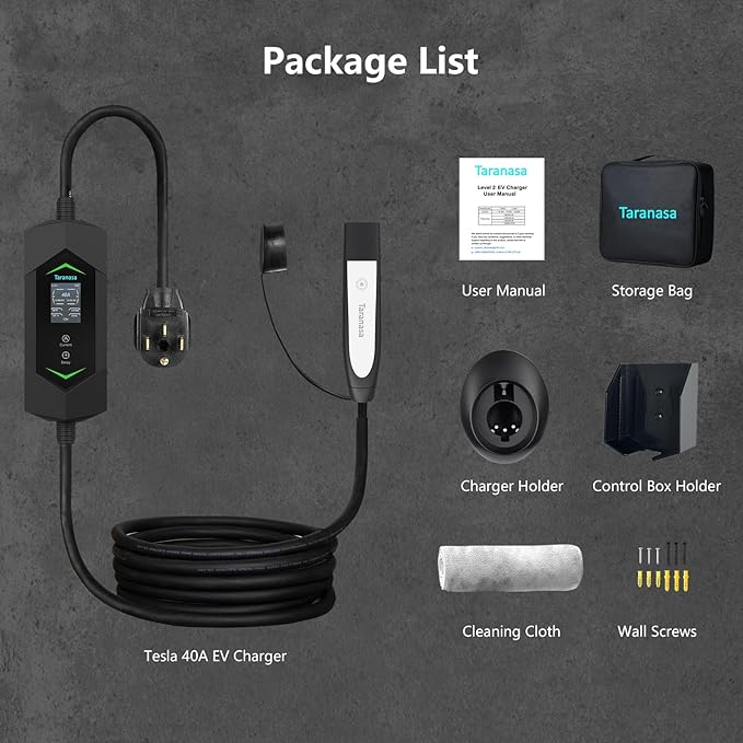 Level 2 Tesla Charger, Fast 40A 240V EV Charger, Portable Mobile NACS Connector, ETL Listed Home Wall Charger for Tesla Model Y/3/S/X with NEMA 14-50 Plug, 20ft Cable w/Holder