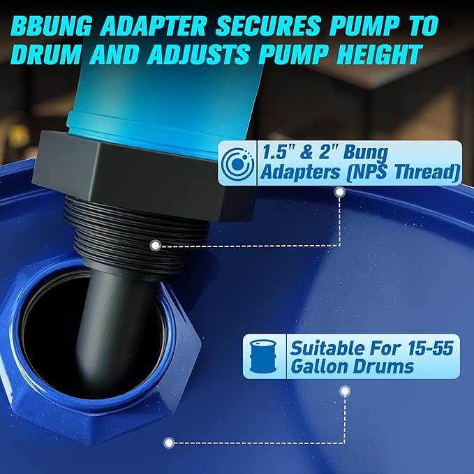 Lever Action Barrel Pump,55 Gallon Drum Pump, For Fuels, Chemicals, Corrosive Liquids, Water Based Fluids, Fits 5 to 55 Gallon Drums & Barrels (PP - Regular Corrosion Resistance)