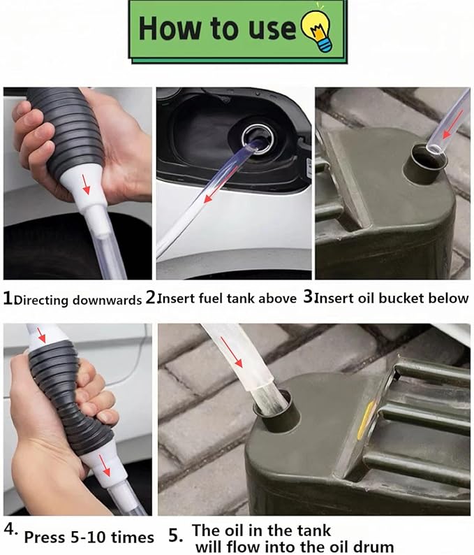 Manual oil pump, new multifunctional suction pump with durable PVC pipe of 6.5 feet. The oil fuel transfer pump,gas siphon pump for gasoline, and fish tank water exchange siphon hose