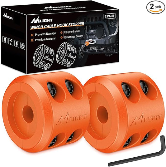 Nilight Winch Stopper for ATV UTV Truck SUV Winch Cable Hook Rubber Stopper 2 Pack Protect Towing Hook Synthetic Rope Winch Accessories Rope Line Saver with Stainless Steel Screws Allen Wrenc, Orange