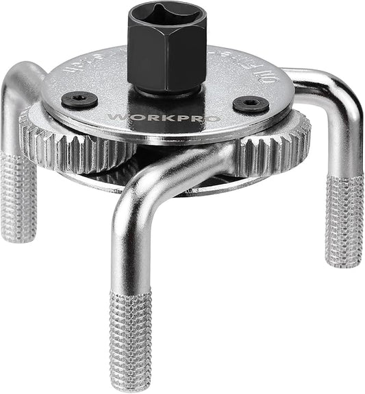 WORKPRO Adjustable Oil Filter Wrench, Universal 3"–5-1/2" (76–140mm) Heavy Duty 3-Jaw Oil Filter Removal Tool, Professional Auto Repair Tool for Car, Truck, SUV, Tractor, and Motorcycle