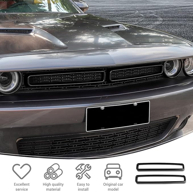 for Challenger Front Grill Mesh Grille Inserts Trim Cover Black Compatible with Dodge Challenger 2015-2023 Black Exterior Accessories 2pcs