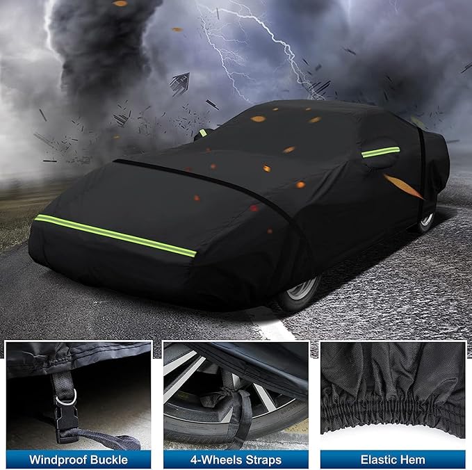 for C6 Corvette Full Car Cover Waterproof, Outdoor Car Covers Windproof Heavy Duty All Weather Waterproof Protection Universal Custom Compatible with C6 2005-2013 Chevy Corvette(Black)