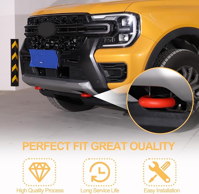 Car Tow Hook Protective Cover Compatible with Ford Ranger 2023-2025 Rubber Front Bumper Tow Ring Pull Ring Protective Case Trailer Pull Ring Trim Cover Exterior Accessories Tow Hook Covers (Red)