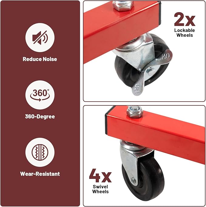 Mobile Bumper Storage Rack, 8 Pairs of Arms Double Sided Bumper Stand with Lockable Wheels, Heavy Duty Utility Bumper Storage Dolly Length Adjustable for Automobile Parts Accessories, Red