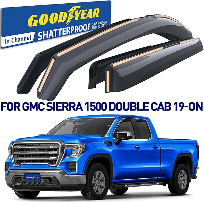 Goodyear Shatterproof in-Channel Window Deflectors for Trucks GMC Sierra 1500 2019-2026 Double Cab, Rain Guards, Window Visors, Vent Deflector Truck Accessories,4pcs- GY003416LPv